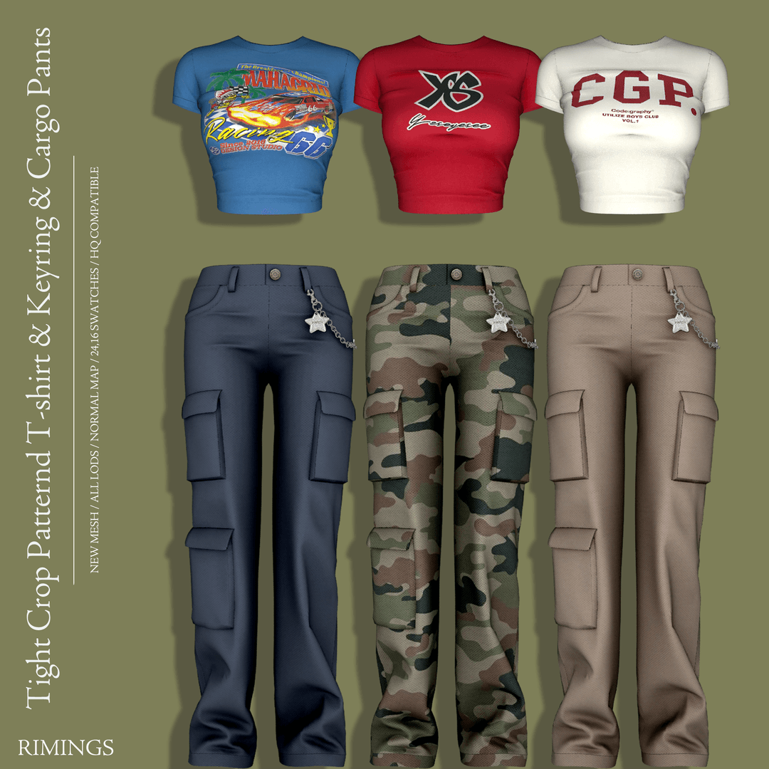 Скриншот мода Сет Tight Crop T-shirt & Cargo Pants